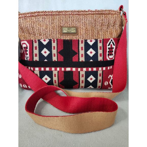 New Sun N Sand Red Aztec Rattan Crossbody PURSE Hobo Long Strap - Picture 3 of 10